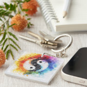 Rainbow Yin Yang Digitale Kunst Sleutelhanger (Voorkant Rechts)