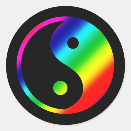 Rainbow Yin Yang Ronde Sticker (Voorkant)
