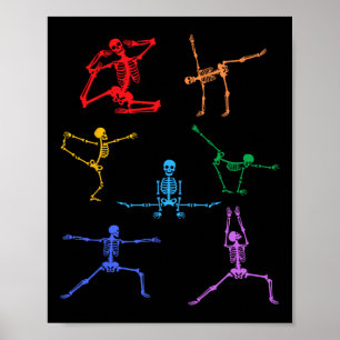 Rainbow Yoga Skelet Oefening Bot Halloween Onderde Poster