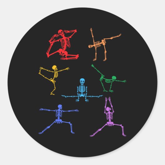 Rainbow Yoga Skelet Oefening Bot Halloween Onderde Ronde Sticker (Voorkant)