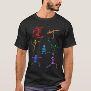 Rainbow Yoga Skelet Oefening Bot Halloween Onderde T-shirt