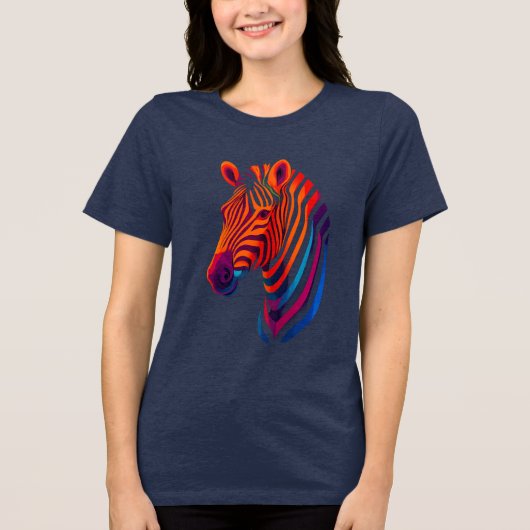 Rainbow Zebra Head – Surreal Neon Animal Tri-Blend Shirt (Voorkant)