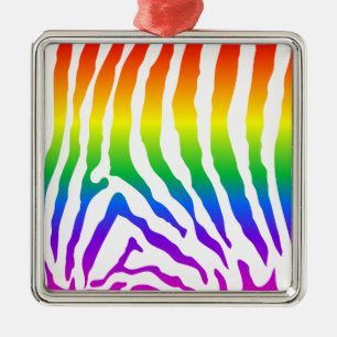 Rainbow Zebra Pattern Metalen Ornament
