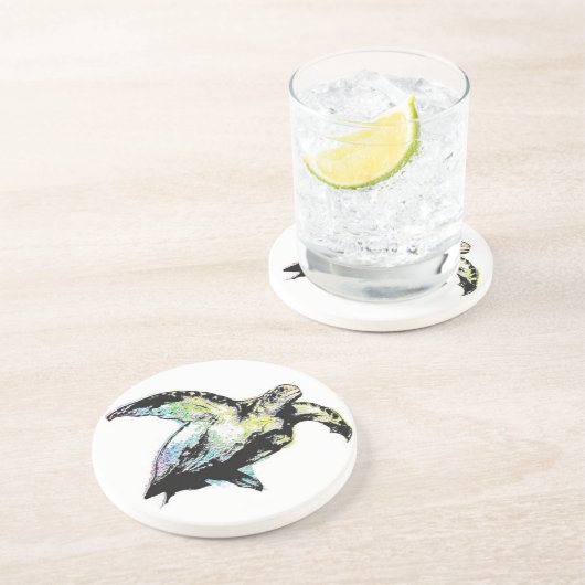 Rainbow Zee Turtle Zandsteen Onderzetter (Zijkant)