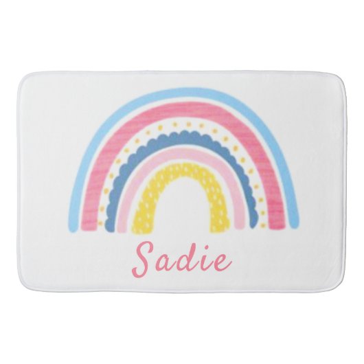 Rainbows Boho Pink Blue Yellow Name Cute Badmat (Voorkant)