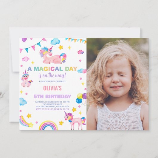 Rainbows drapeaux Unicorn Anniversaire Invitations (Devant)