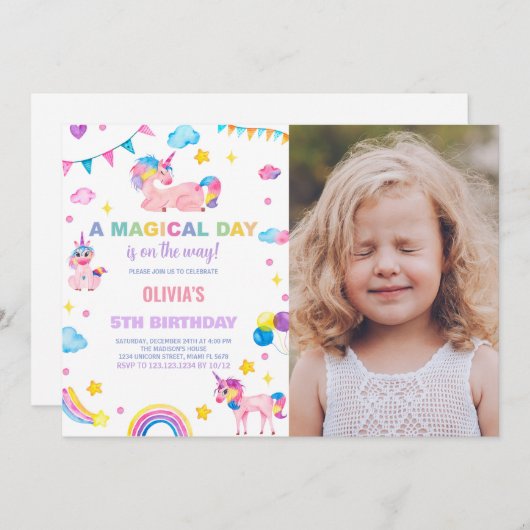 Rainbows drapeaux Unicorn Anniversaire Invitations (Devant / Derrière)