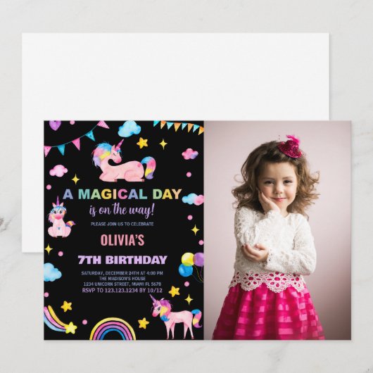 Rainbows drapeaux Unicorn Anniversaire Invitations (Devant / Derrière)