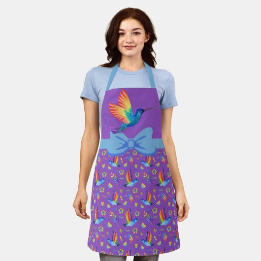 Rainbows en Love Humming Bird Apron in Eggplant Schort (Gedragen)