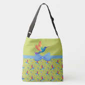 Rainbows en Love Humming Bird in Limoen Crossbody Tas (Achterkant)