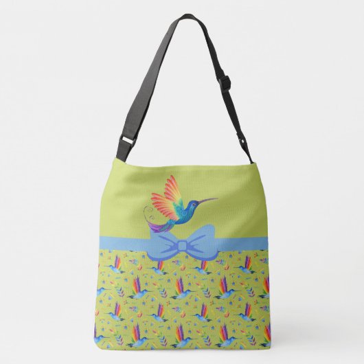Rainbows en Love Humming Bird in Limoen Crossbody Tas (Achterkant)