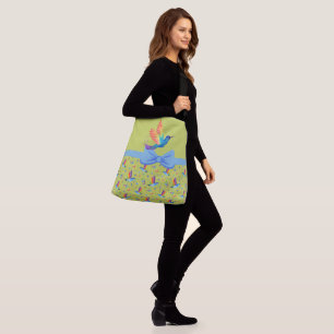 Rainbows en Love Humming Bird in Limoen Crossbody Tas