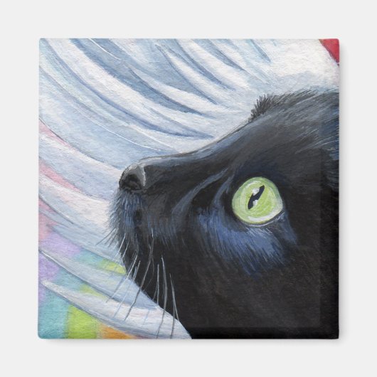 Rainbow's End - Gevleugelde Angel Cat Magnet Magneet (Voorkant)