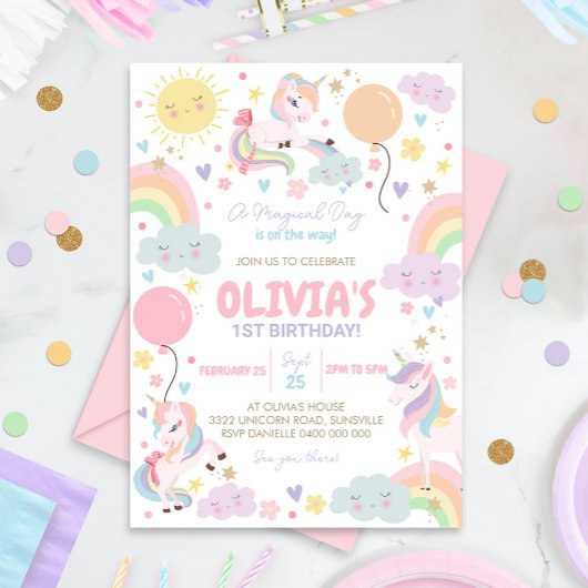 Rainbows et Unicorns Invitation Anniversaire Unico