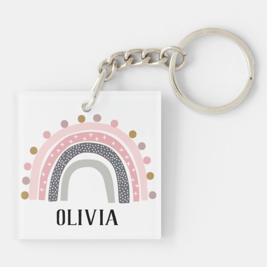 Rainbows Name Pink Boho Pattern Sleutelhanger (Achterkant)