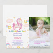 Rainbows Unicorn Anniversaire Invitations avec pho (Devant / Derrière)