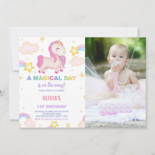 Rainbows Unicorn Anniversaire Invitations avec pho