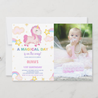 Rainbows Unicorn Anniversaire Invitations avec pho