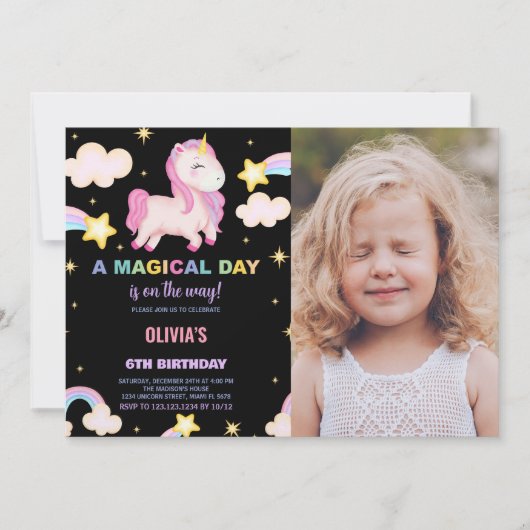 Rainbows Unicorn Anniversaire Invitations avec pho (Devant)