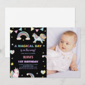 Rainbows Unicorn Anniversaire Invitations avec pho (Devant / Derrière)