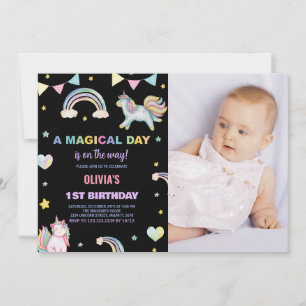 Rainbows Unicorn Anniversaire Invitations avec pho