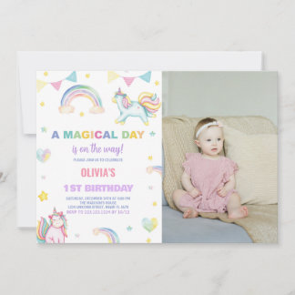 Rainbows Unicorn Anniversaire Invitations avec pho