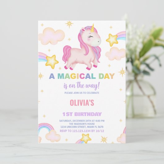 Rainbows Unicorn Invitations d'anniversaire (Debout devant)