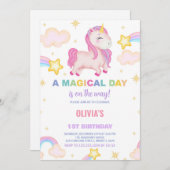 Rainbows Unicorn Invitations d'anniversaire (Devant / Derrière)