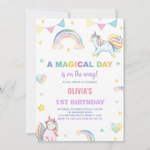 Rainbows Unicorn Verjaardag Uitnodigingen
