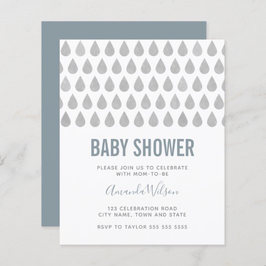 Raindrop Dusty Blue Grey Waterverf Baby shower in (Voorkant / Achterkant)