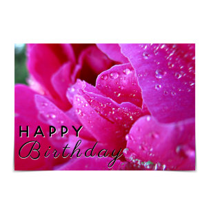 Raindrop Pink Peony Kaart "Happy Birthday"