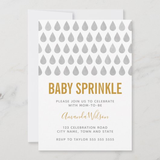 Raindrop Yellow Grey Waterverf Baby Sprinkle Kaart (Voorkant)
