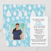 Raindrops Blue Photo Baby shower Invitation Kaart (Voorkant / Achterkant)