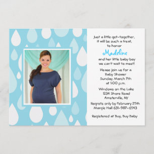 Raindrops Blue Photo Baby shower Invitation Kaart