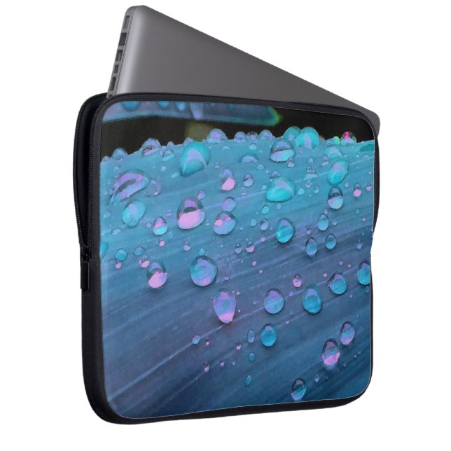 Raindrops Closeup, Spacey Blues Laptop Sleeve (Voorkant Rechts)