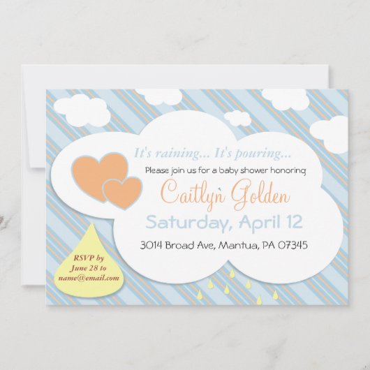 Raindrops & Clouds Baby shower Uitnodiging (Voorkant)