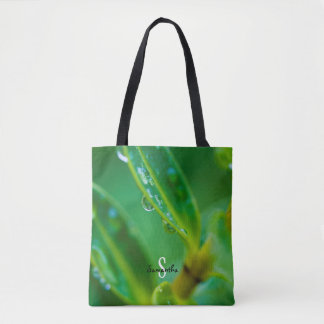 Raindrops on Green Leaves Tote bag