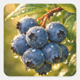 Raindrops on Ripe Blueberries Vierkante Sticker