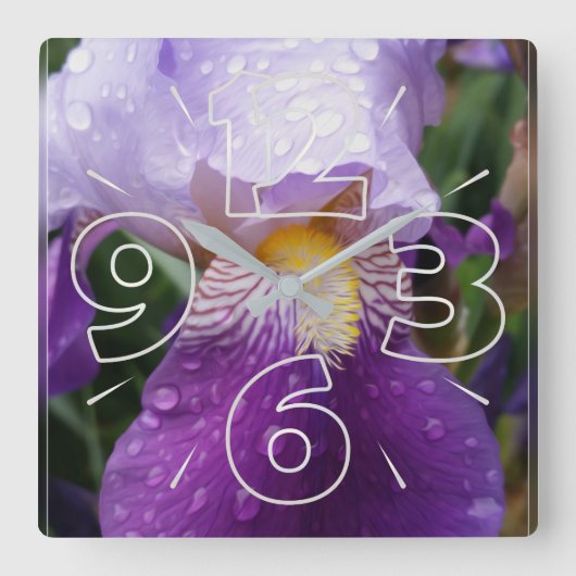 Raindrops op Iris Vierkante Klok (Voorkant)
