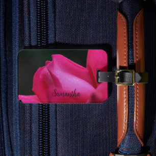 Raindrops op rode rosebud, speciaal aangepast bagagelabel