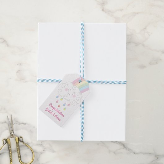 Raindrops Rainbow Baby shower Cadeaulabel (Met Touw)