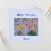 Raindrops sur Ducklings Carte d'Anniversaire Plat (Devant/Arrière en situation)