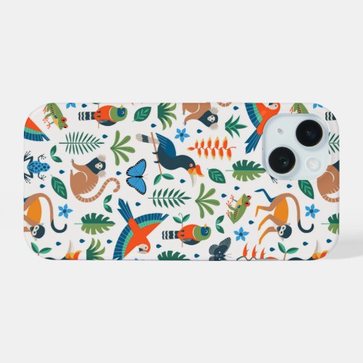 Rainforest Animal Pattern iPhone 15 Hoesje (Achterkant horizontaal)