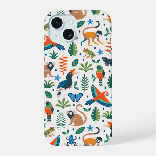 Rainforest Animal Pattern iPhone 15 Hoesje (Achterkant)