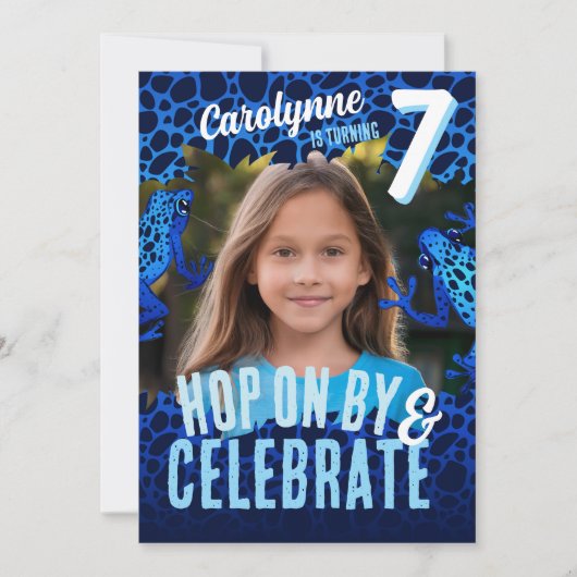 Rainforest Frog 7th Birthday Photo Invitation - Bl (Devant)