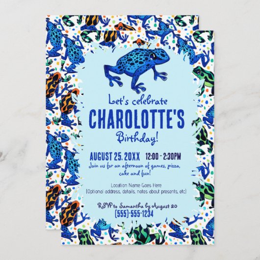 Rainforest Frog Motif Invitation d'anniversaire (Devant / Derrière)