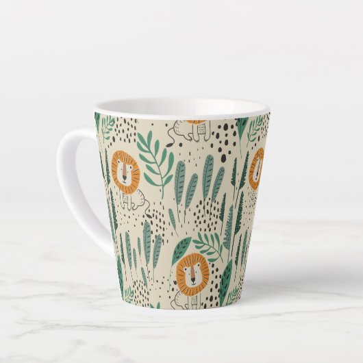 Rainforest Patroon Cute Doodle Oerwoud Latte Mok (Linkerhoek)