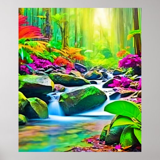 Rainforest River: levendige scène Poster (Voorkant)