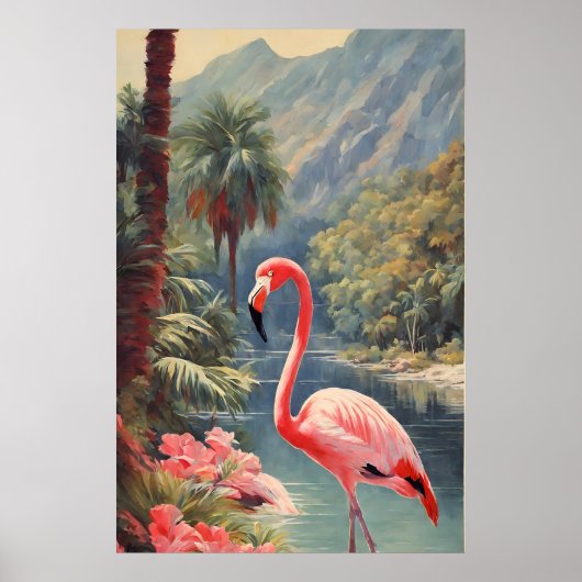 Rainforest Wildlife Roze Flamingo  Poster (Voorkant)
