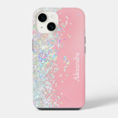 Raingow Glitter Confetti Star Roze iPhone Hoesje (Achterkant)